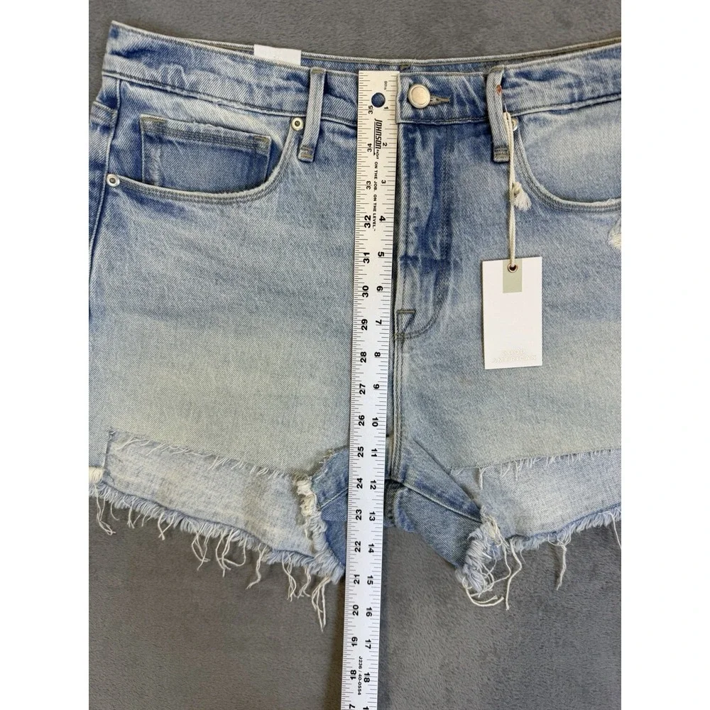 New Good American Jean Shorts Womens 8 Blue Light Wash Denim Good 90s Cut‎ Off